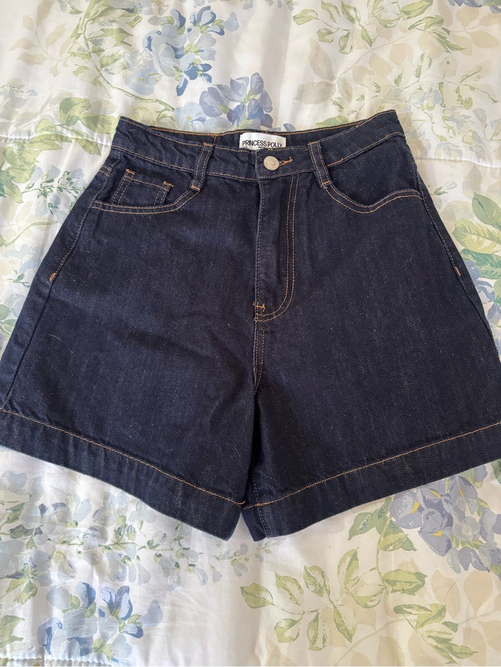 Princess Polly navy denim shorts
